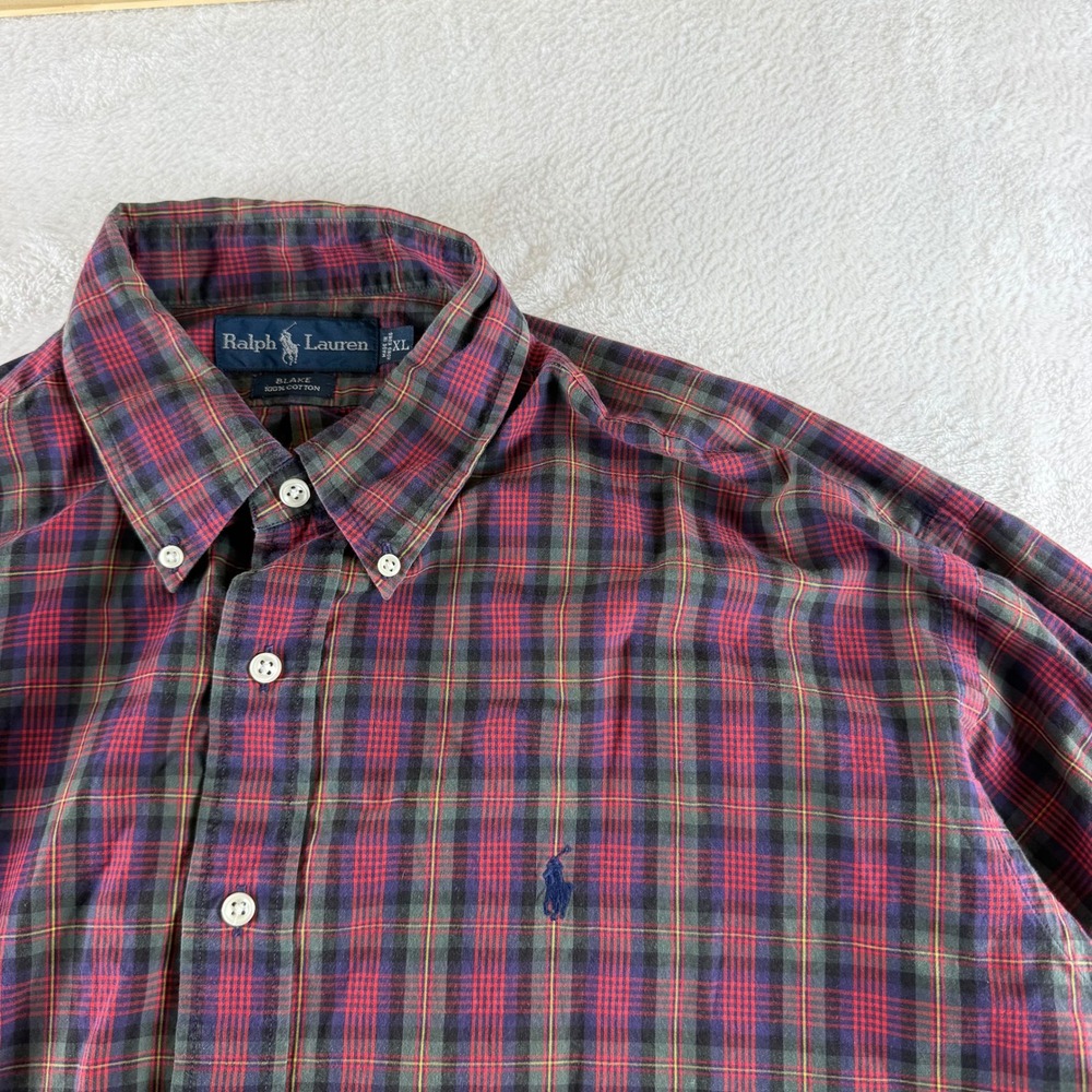 Ralph Lauren Vintage Blake Button Down Shirt Plaid Red Green Men XL Long Sleeve